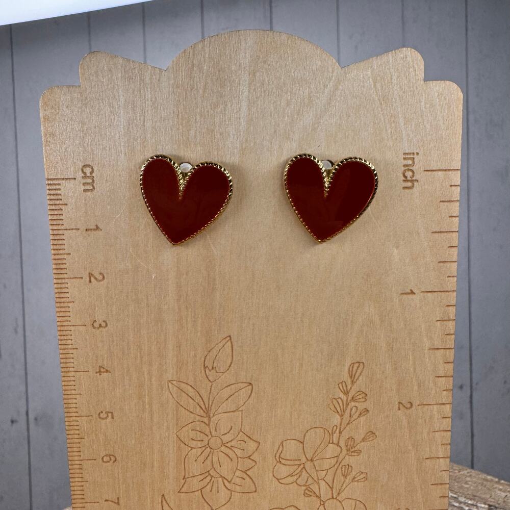 Red Heart Earrings Red Post Earrings Gold Accents Red Accessories Fast Ship NEW